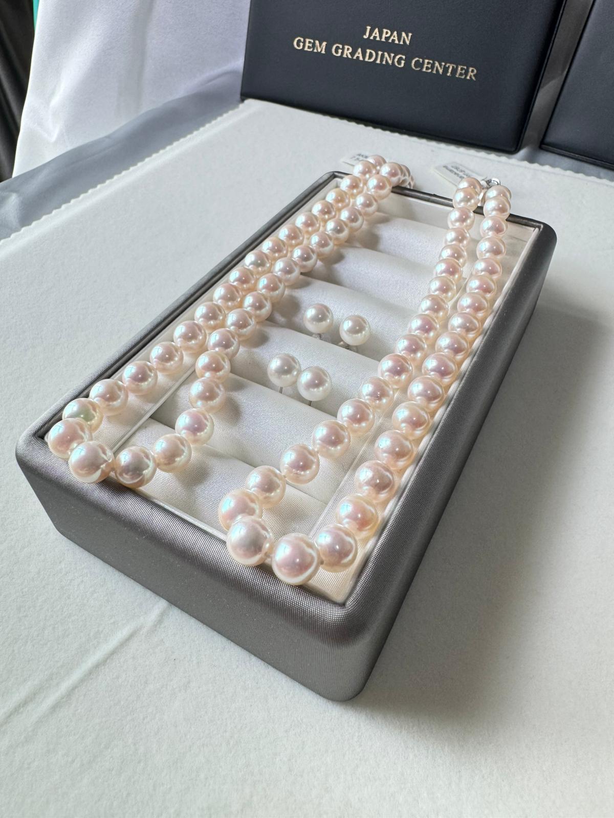 Hanadama Akoya Pearl Necklace & Earring Set – Sakura Pink Aurora Lustre (N016)