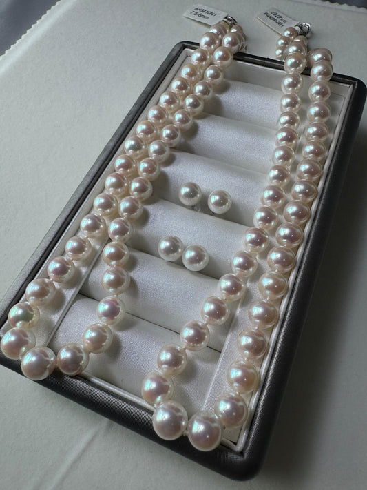 Hanadama Akoya Pearl Necklace & Earring Set – Sakura Pink Aurora Lustre (N016)
